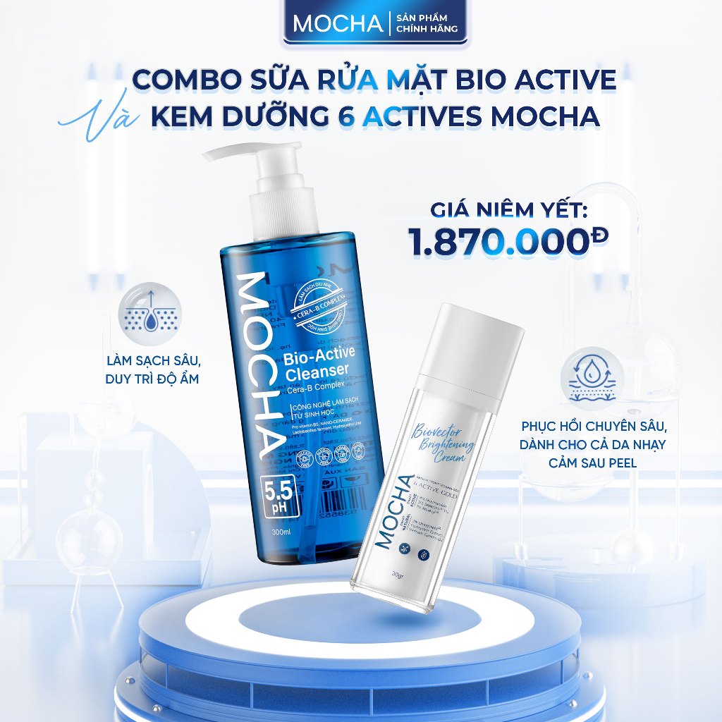 Mô tả Combo 1 Sữa Rửa Mặt Bio Active Mocha 300ml Và 1 Kem Dưỡng Biovector 6 Active Gold 30gr - 1