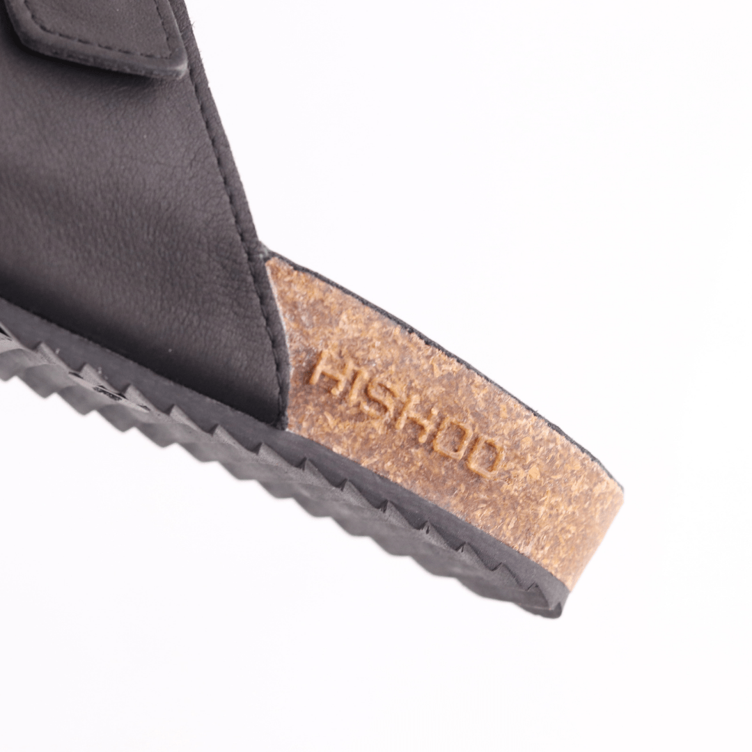 Mô tả Dép đế trấu birken unisex da bò nam nữ MẶT ĐEN 2 khóa quai ngang size 37 - 45 chính hãng Hishoo M093 - 8