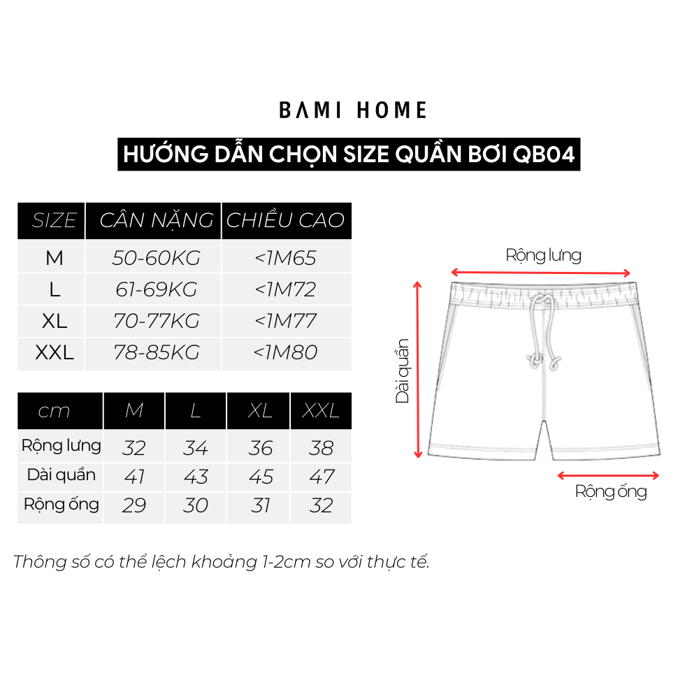 Hướng dẫn chọn size quần short BAMIHOME