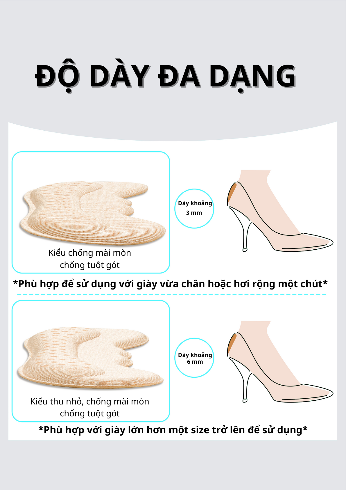 Mô tả Miếng Dán Gót Giày 4D MINSU M5515 Lót Đệm Có Hạt Silicon Bảo Vệ, Chống Trầy, Rớt Gót Chân,Giảm Size Giày Cao Gót Bị Rộng - 3
