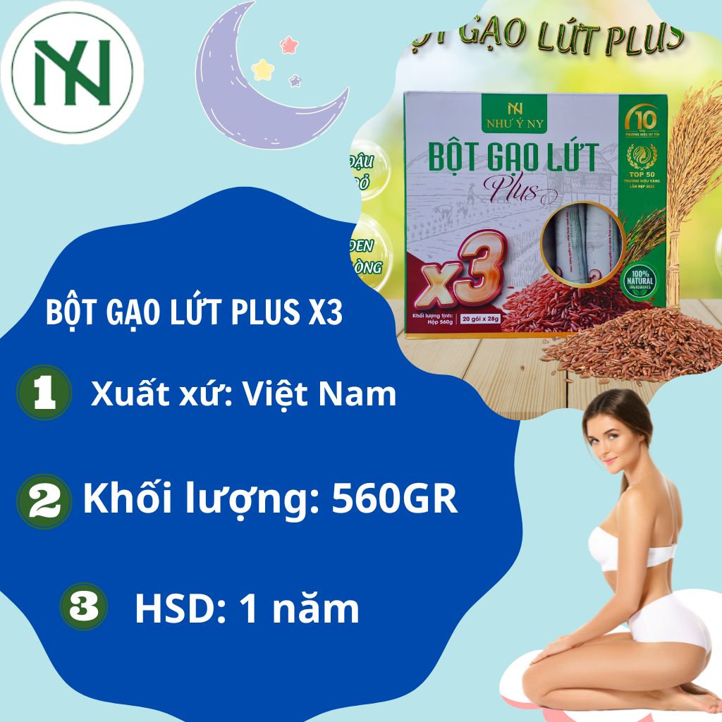 Mô tả Bột Gạo Lứt  Plus X3 Như Ý Ny  Hỗ Trợ Giảm Cân Thay Thế Bữa Ăn Lành Mạnh Hộp 20 Gói - 1