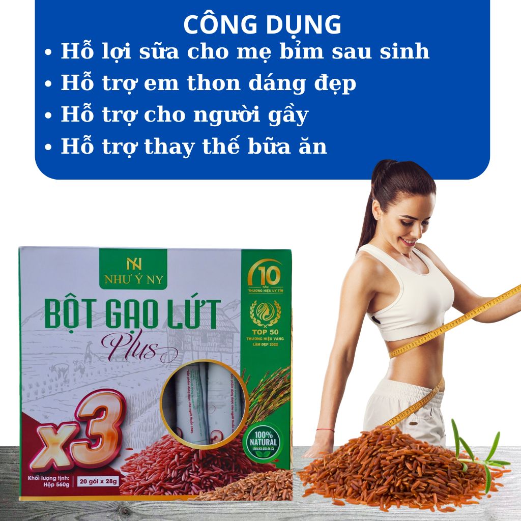 Mô tả Bột Gạo Lứt  Plus X3 Như Ý Ny  Hỗ Trợ Giảm Cân Thay Thế Bữa Ăn Lành Mạnh Hộp 20 Gói - 4
