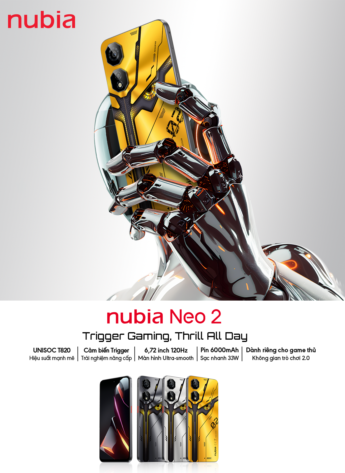 Mô tả Điện thoại Gaming Nubia Neo 2 |20(8+12)GB/256GB | 6.72'' 120Hz| Trigger Kép| Sạc nhanh 33W - 1