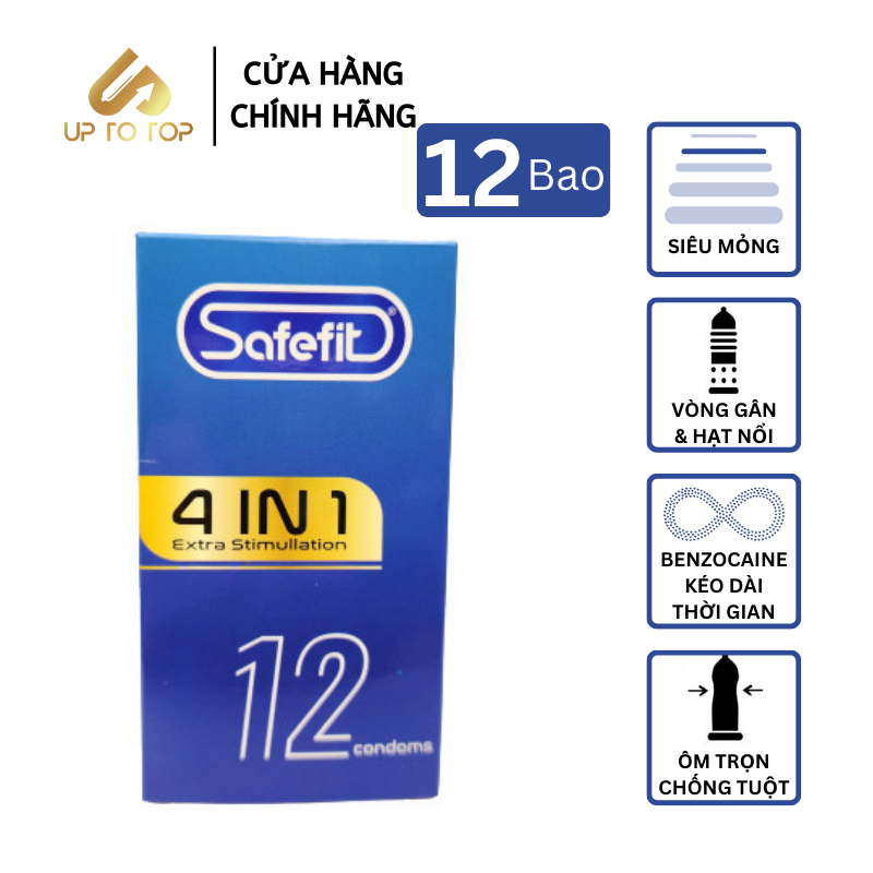 Mô tả Bao Cao Su SAFEFIT 4in1 Kéo Dài Thời Gian Gai Gân Thiết Kế Siêu Mỏng Ôm Trọn Hộp 12 bao +Tặng Hộp 3 - 1