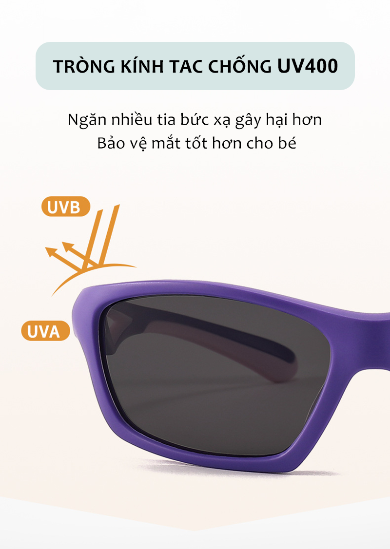 Mô tả Kính Mát Cho Bé Từ 4-12 Tuổi AORON Gọng Dẻo Chống Tia Cực Tím Đi Biển Đi Chơi Chống Nắng Bảo Vệ Mắt Bé Trai Bé Gái AK165 - 6