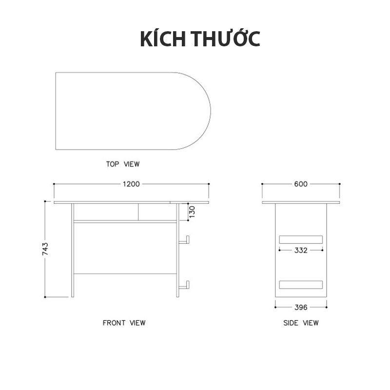 Kích thước bàn gỗ bán nguyệt KEGODA KGD91