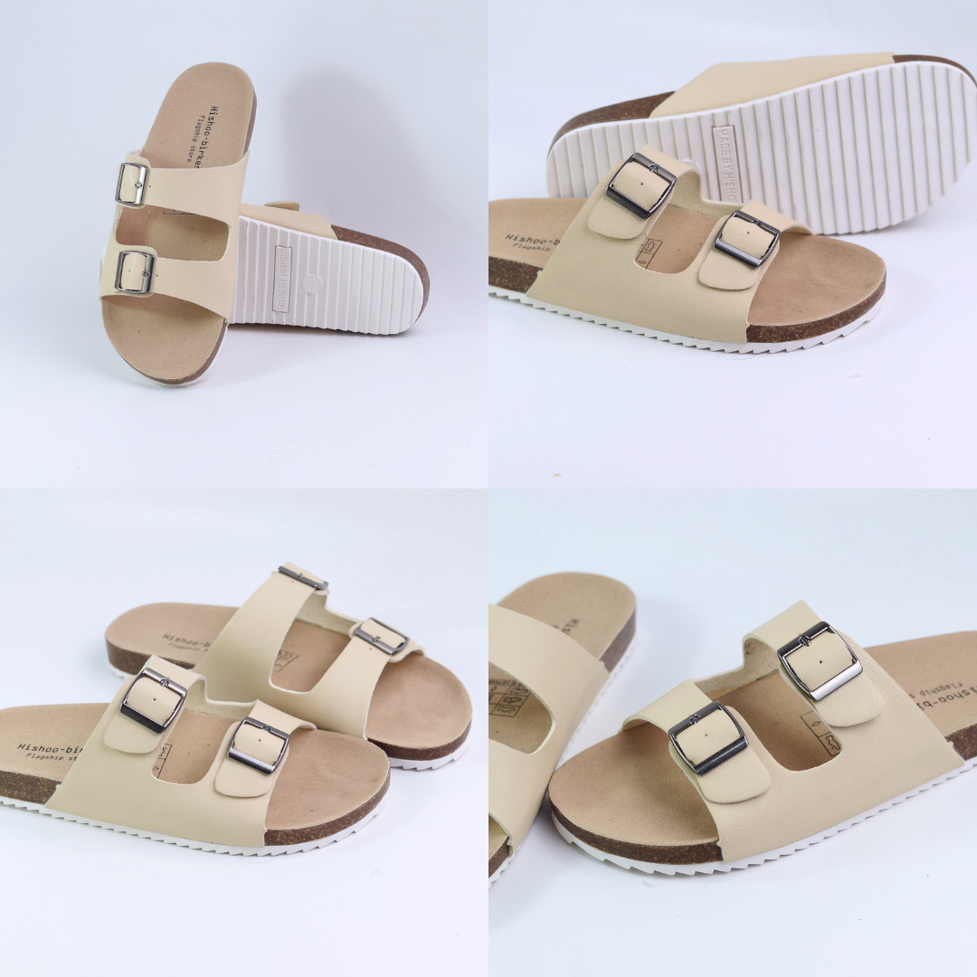 Mô tả Dép Đế Trấu Nam Nữ Birken  2 Khóa Da PU Hishoo S093 - 3