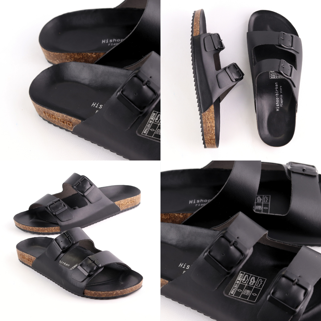 Mô tả Dép Đế Trấu Nam Nữ Birken  2 Khóa Da PU Hishoo S093 - 6