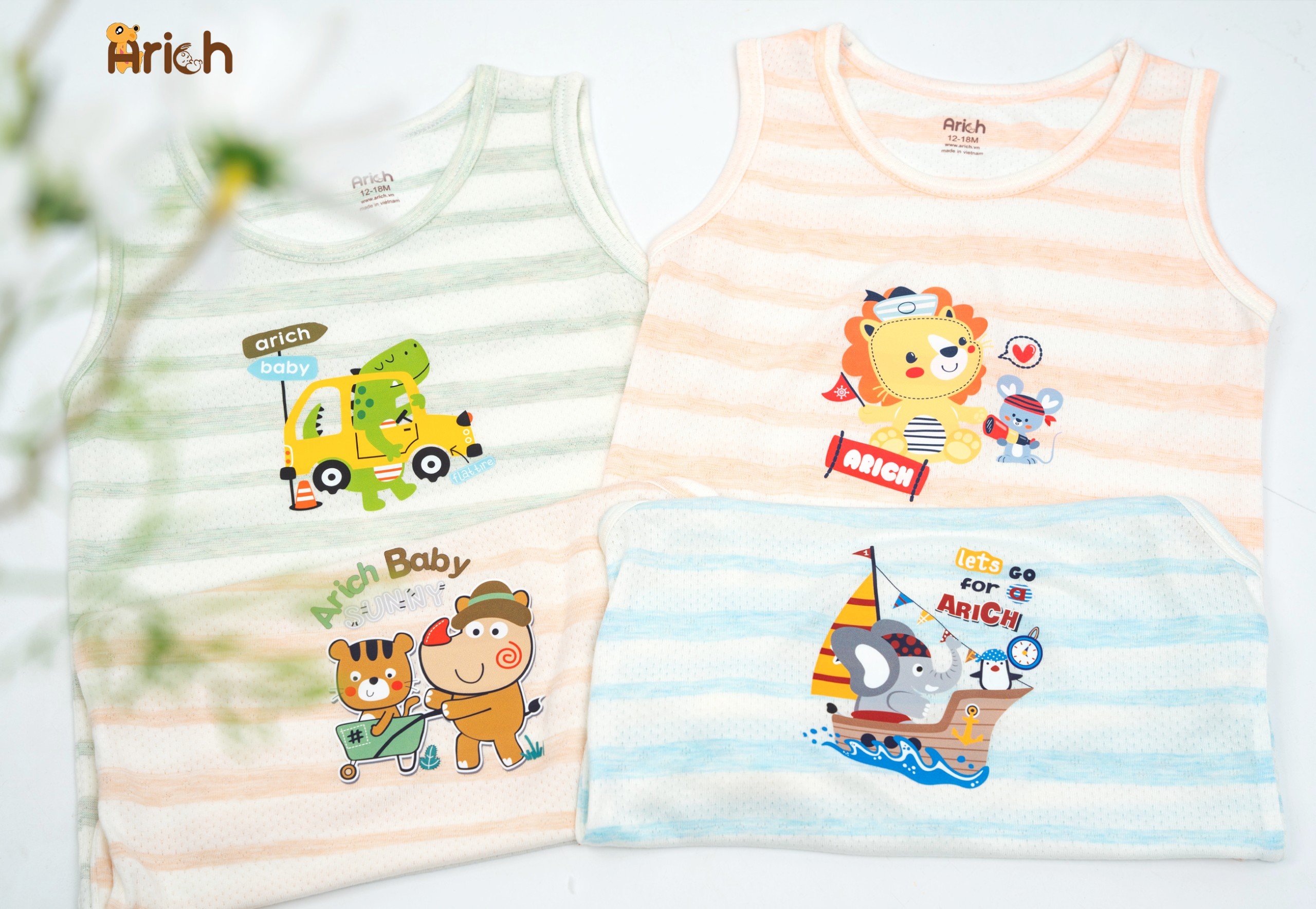 Mô tả Bộ ba lỗ trẻ em mùa hè arich , vải sợi tre thông hơi, mát , rất mát,size 9M đến 5 tuổi - 4