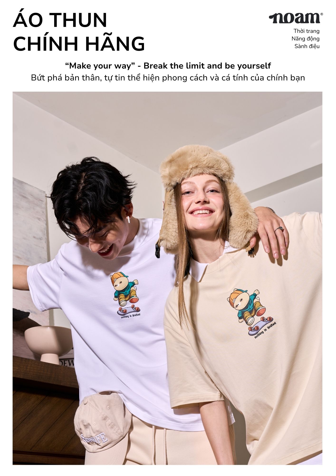 Mô tả Áo thun Form rộng NOAM Nafox Kickflip Unisex 100% Cotton - Màu đen/trắng/be - 1