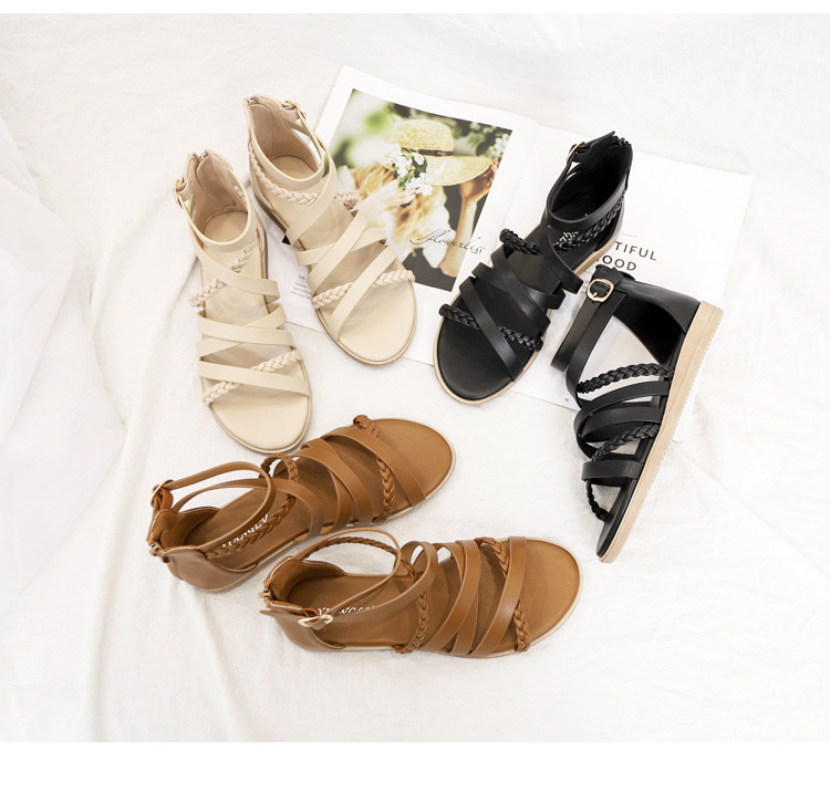 Sandal Nữ XIANGLV Đế Bằng Cổ Cao Khóa Kéo
