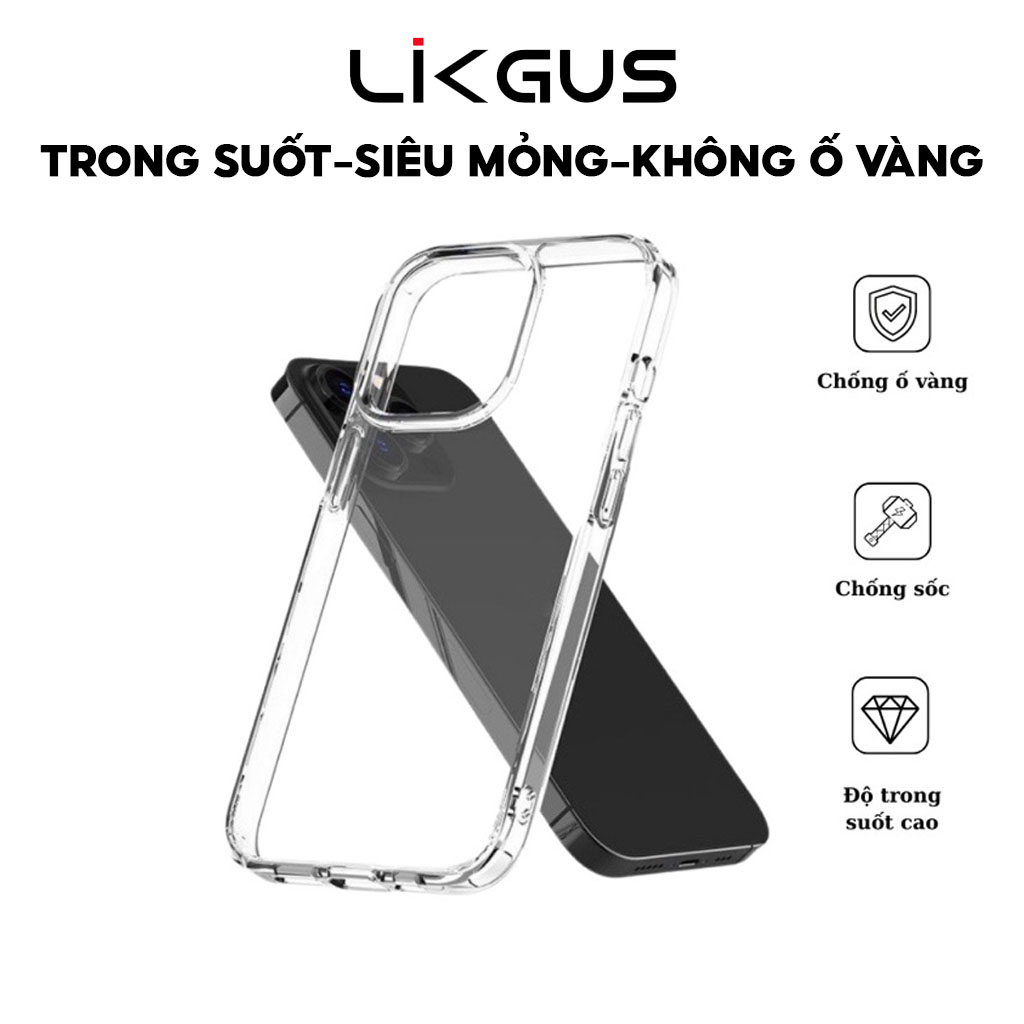 Mô tả Ốp Lưng Trong Suốt Không Ố Vàng Chính Hãng LIKGUS Lưng Nhựa PC Cứng Viền Cứng Cho IP Series 11-12-13-14-15-16-Pro-Plus - 1