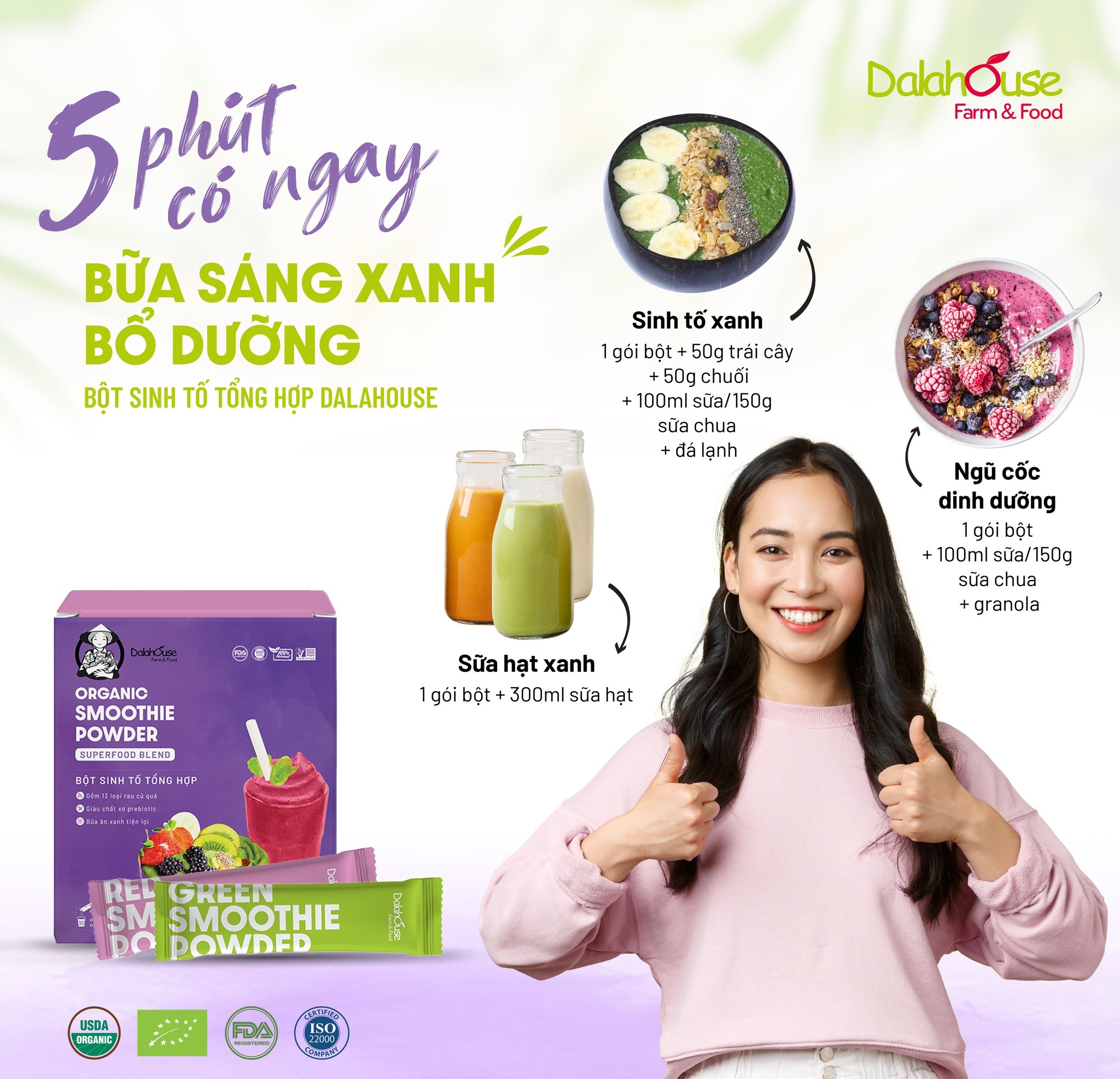 Mô tả Bột sinh tố 13 loại rau củ tổng hợp Dalahouse Organic Smoothie Powder - 3