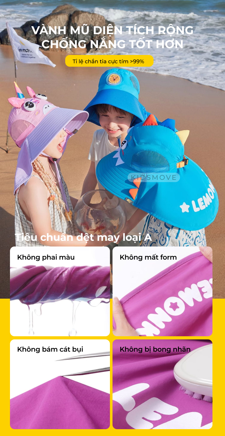 Mũ chống nắng cho bé Lemonkid vành rộng