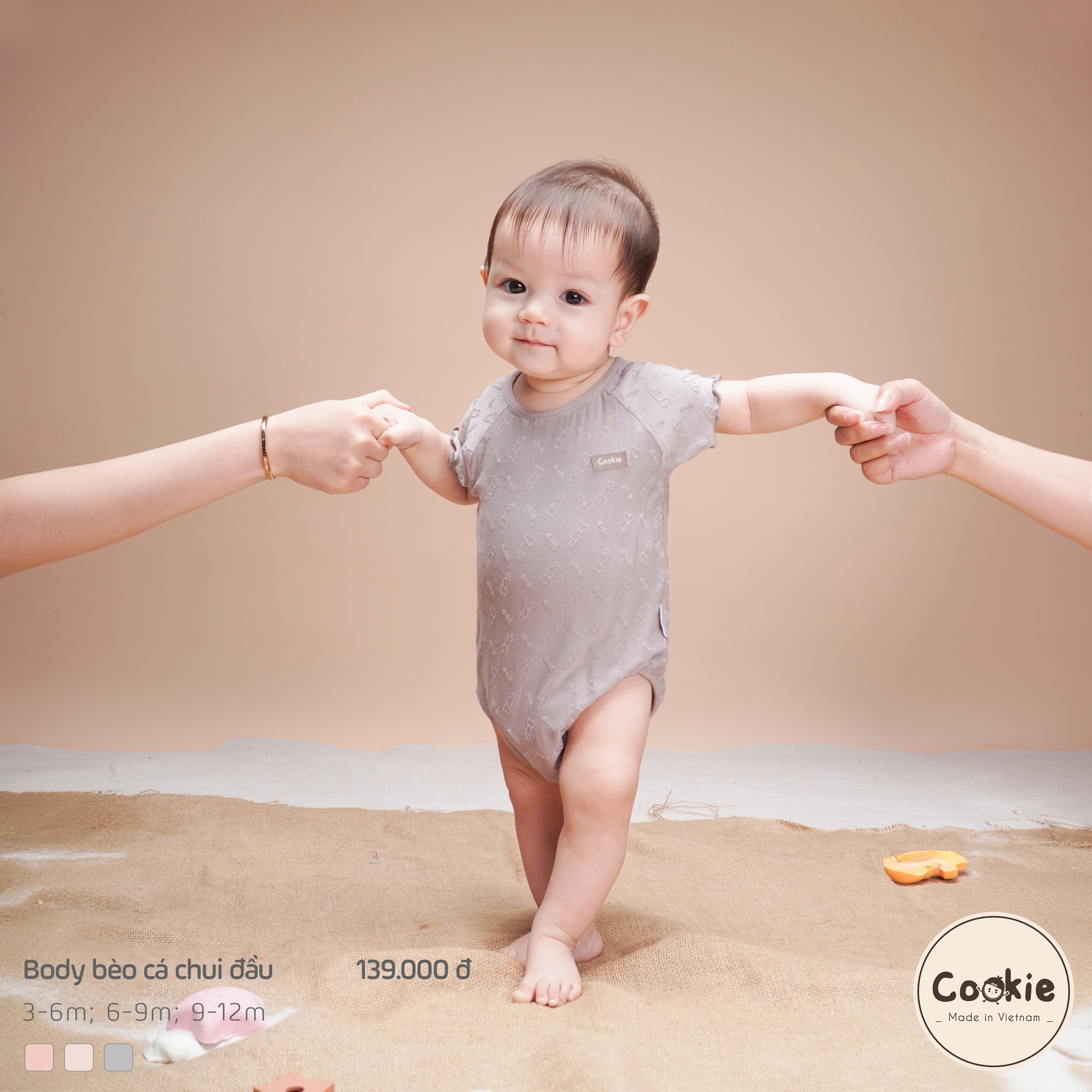 Mô tả Bộ Sơ Sinh COOKIE, Body Bèo Cá Chui Đầu,Dệt Hình Xương Cá, Viền Tay Bèo Cho Bé Sơ Sinh 6 Tháng Và 12 Tuổi - 4