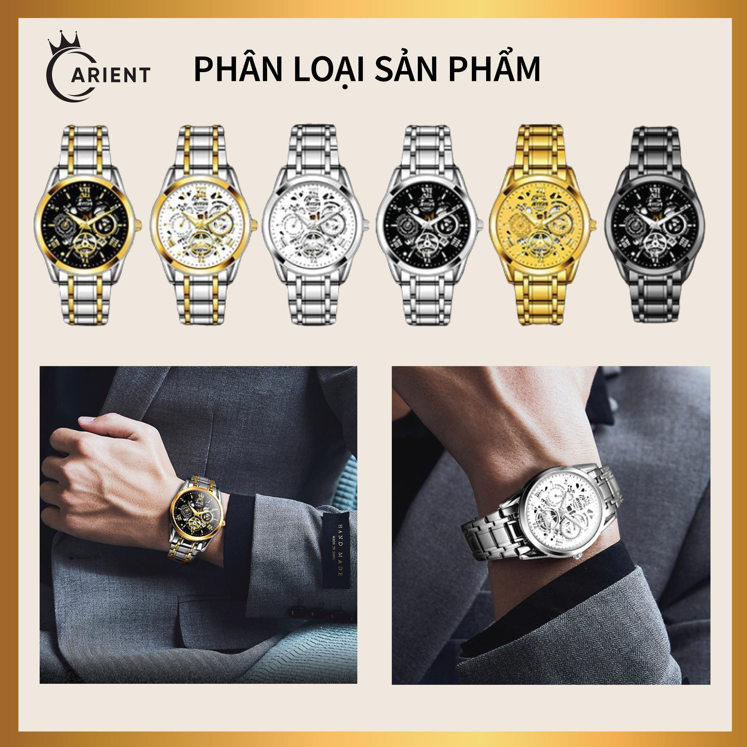 Đồng hồ nam dây thép cao cấp AIYISHI sang trọng lộ máy có lịch ngày ...