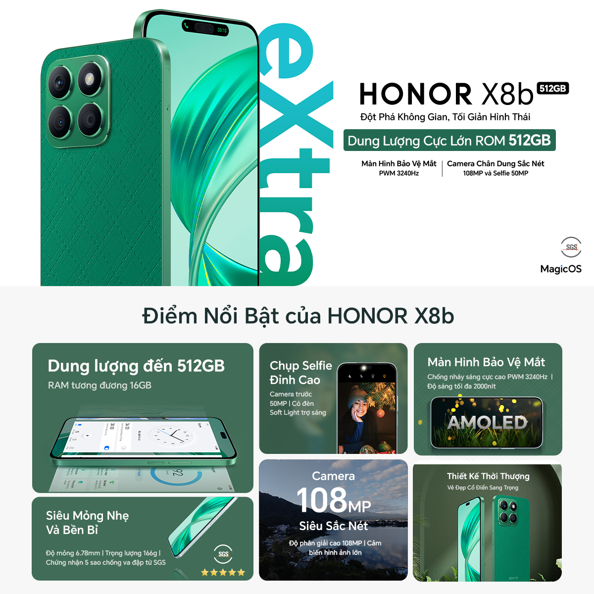 HONOR X8b với thiết kế mỏng nhẹ