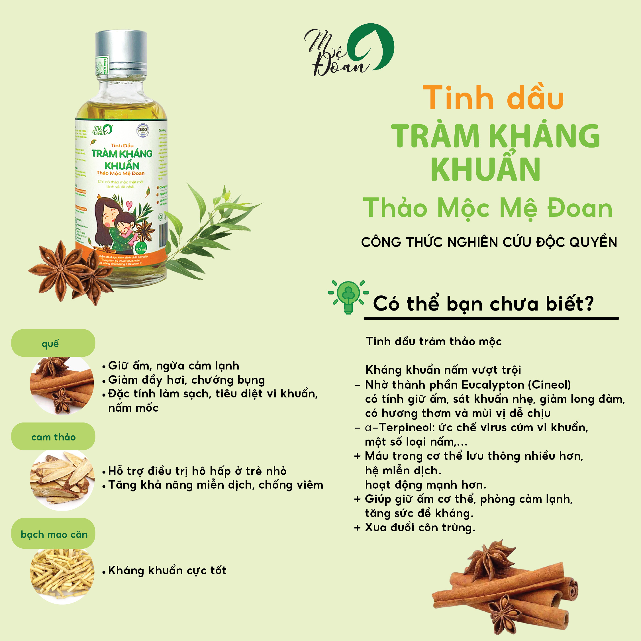 Mô tả Tinh dầu tràm thảo dược Mệ Đoan  giữ ấm tăng đề kháng cho bé 50ml - 2