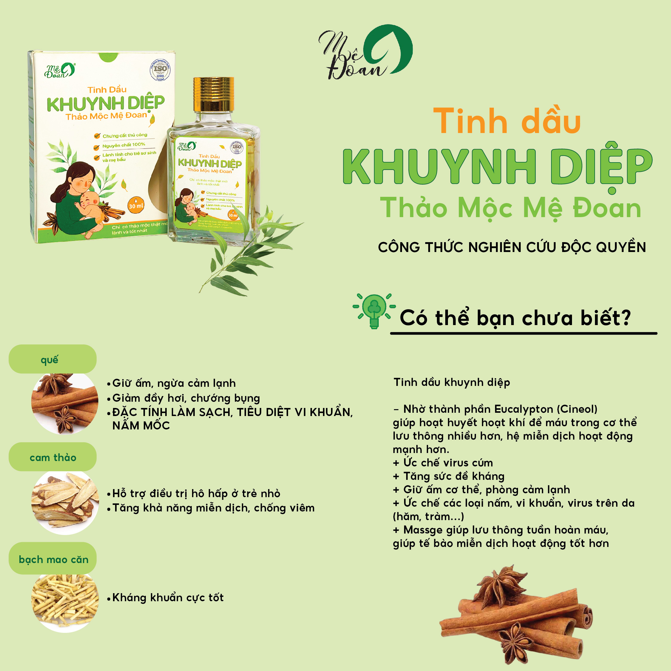 Mô tả Tinh dầu khuynh diệp thảo mộc Mệ Đoan 30ml, công thức độc quyền cho mẹ và bé - 1