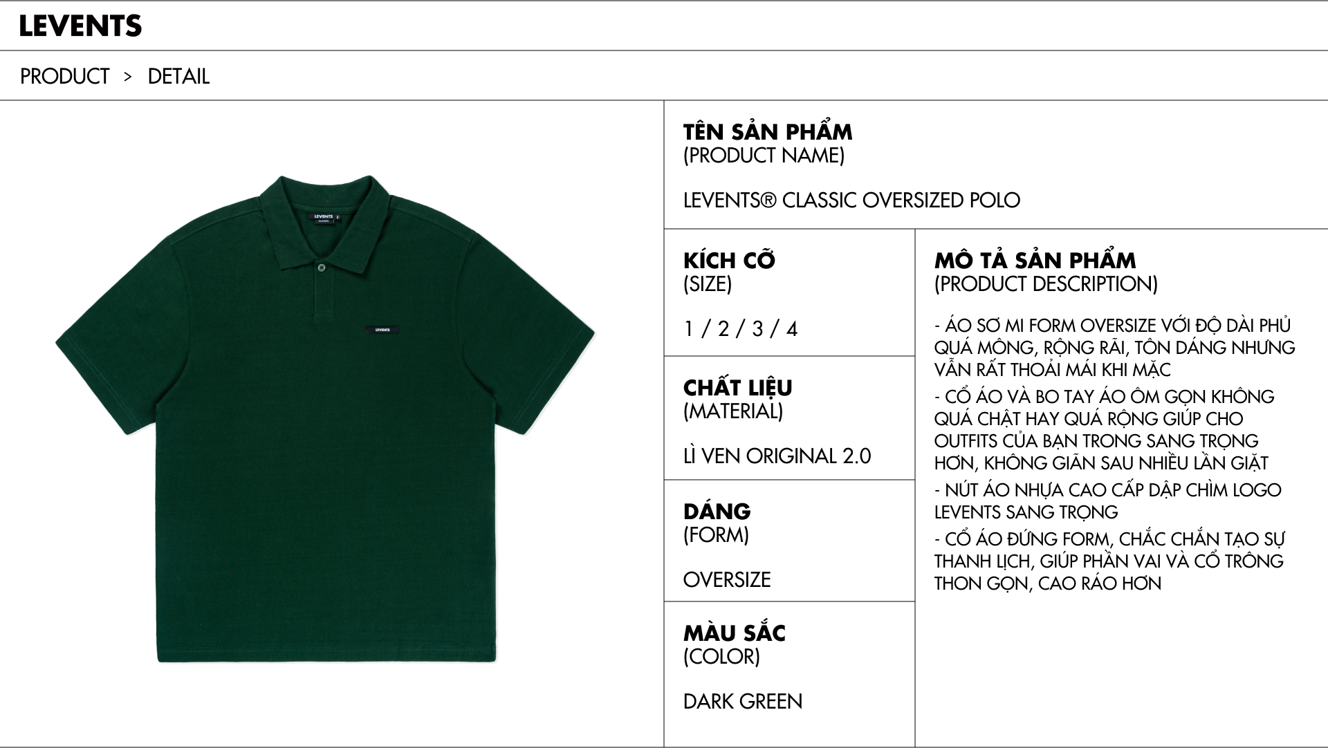 Áo Polo Levents Classic Oversized 100% Cotton Unisex | Shopee Việt Nam