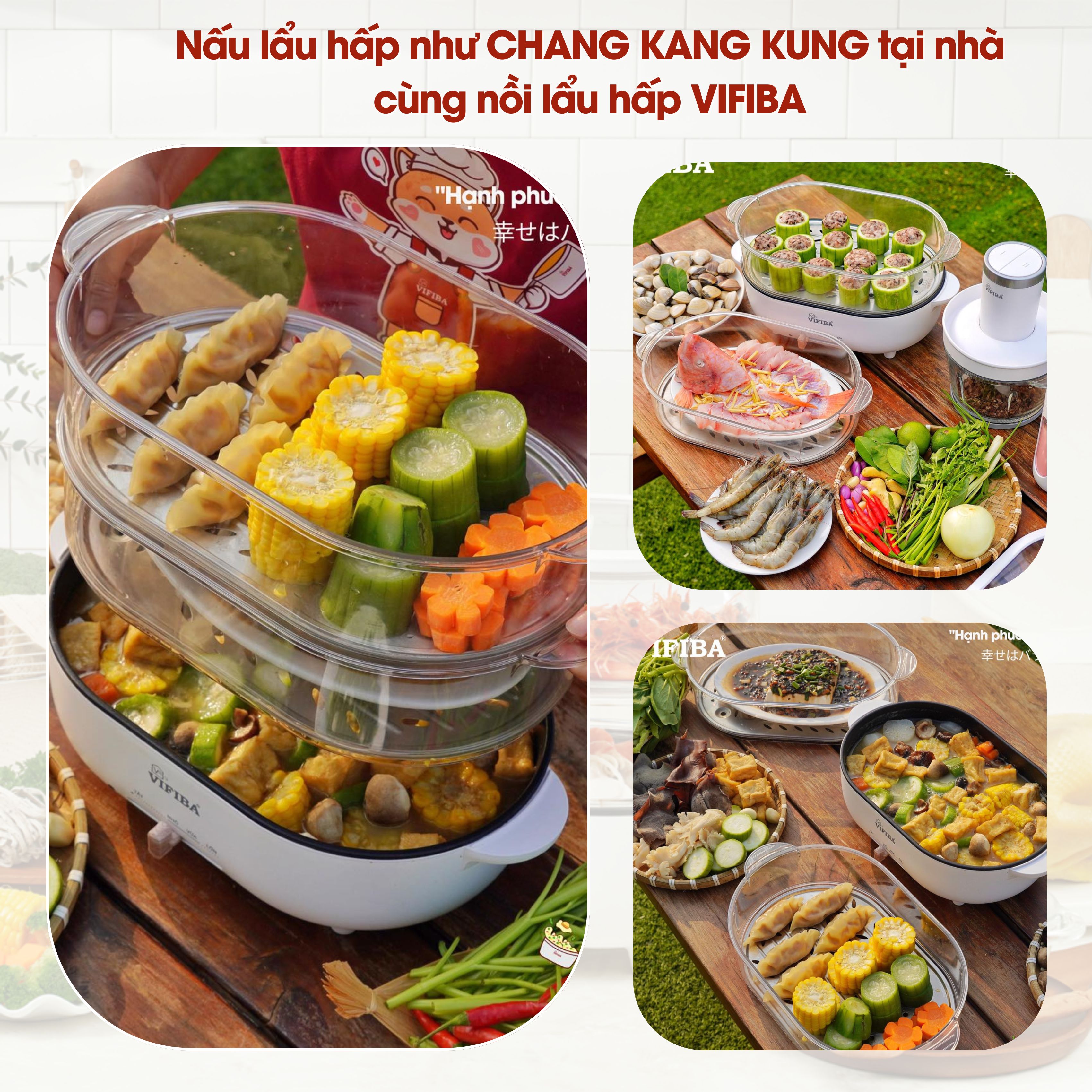 Mô tả Nồi Lẩu Điện Hấp 2 Tầng KACHI VIFIBA - NồI Vừa Nấu Lẩu Vừa Hấp - Công Suất 1000W, Dung Tích Nấu 15L - 6