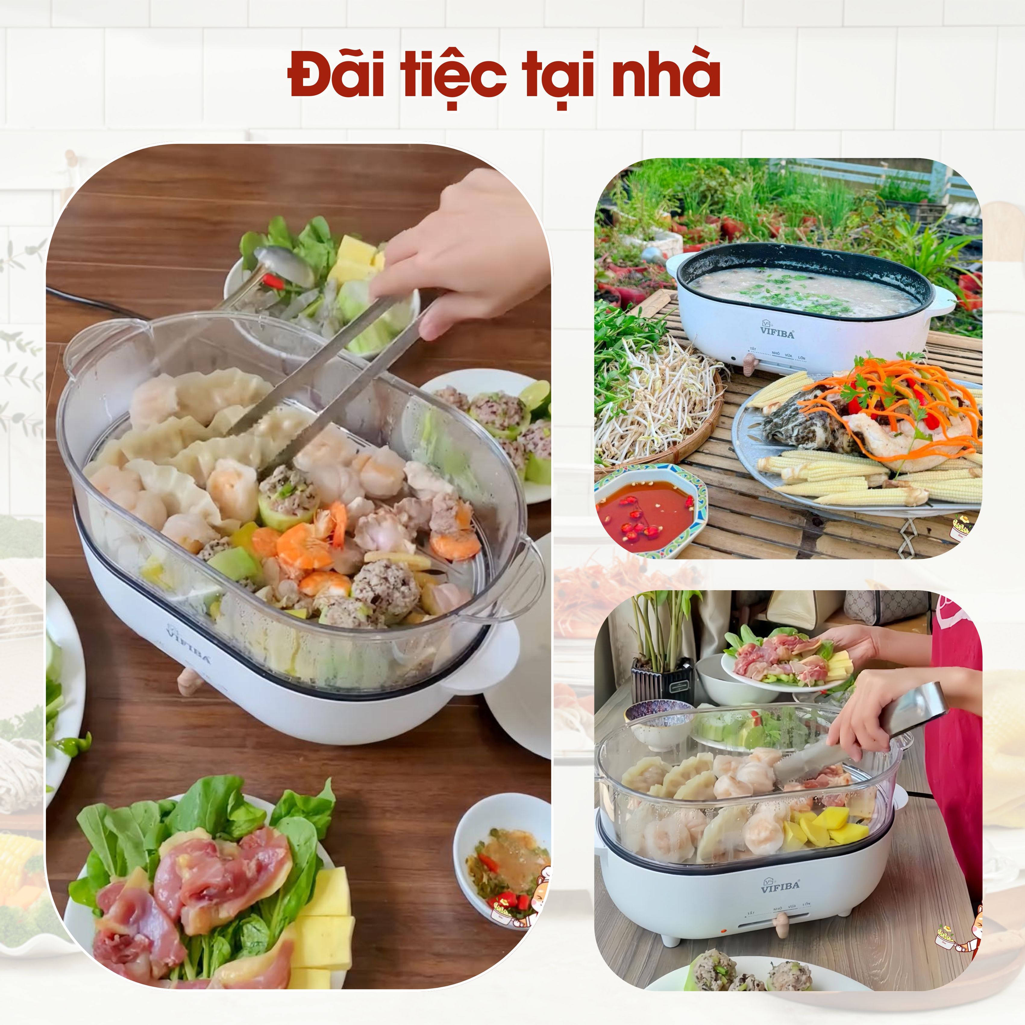 Mô tả Nồi Lẩu Điện Hấp 2 Tầng KACHI VIFIBA - NồI Vừa Nấu Lẩu Vừa Hấp - Công Suất 1000W, Dung Tích Nấu 15L - 7