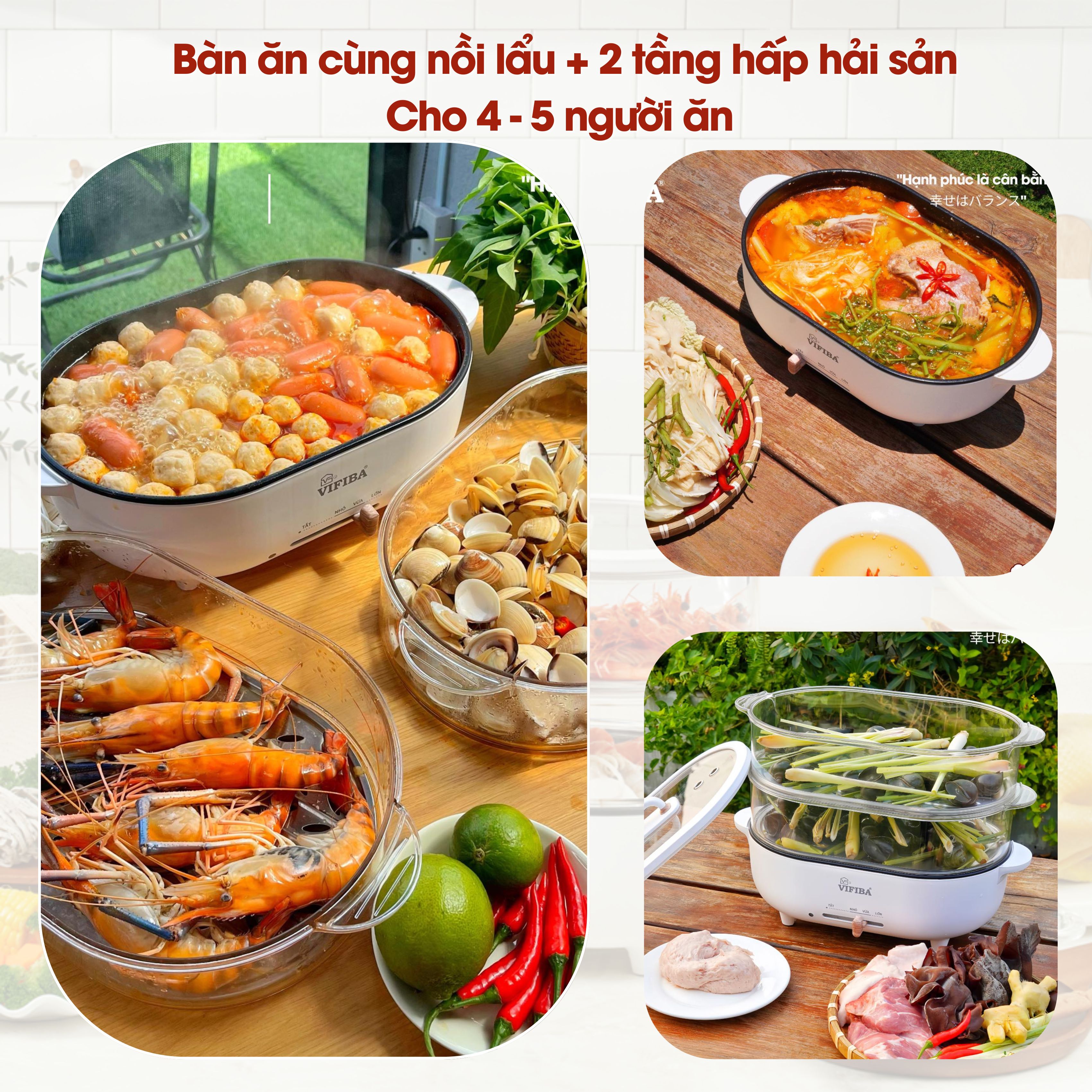 Mô tả Nồi Lẩu Điện Hấp 2 Tầng KACHI VIFIBA - NồI Vừa Nấu Lẩu Vừa Hấp - Công Suất 1000W, Dung Tích Nấu 15L - 9