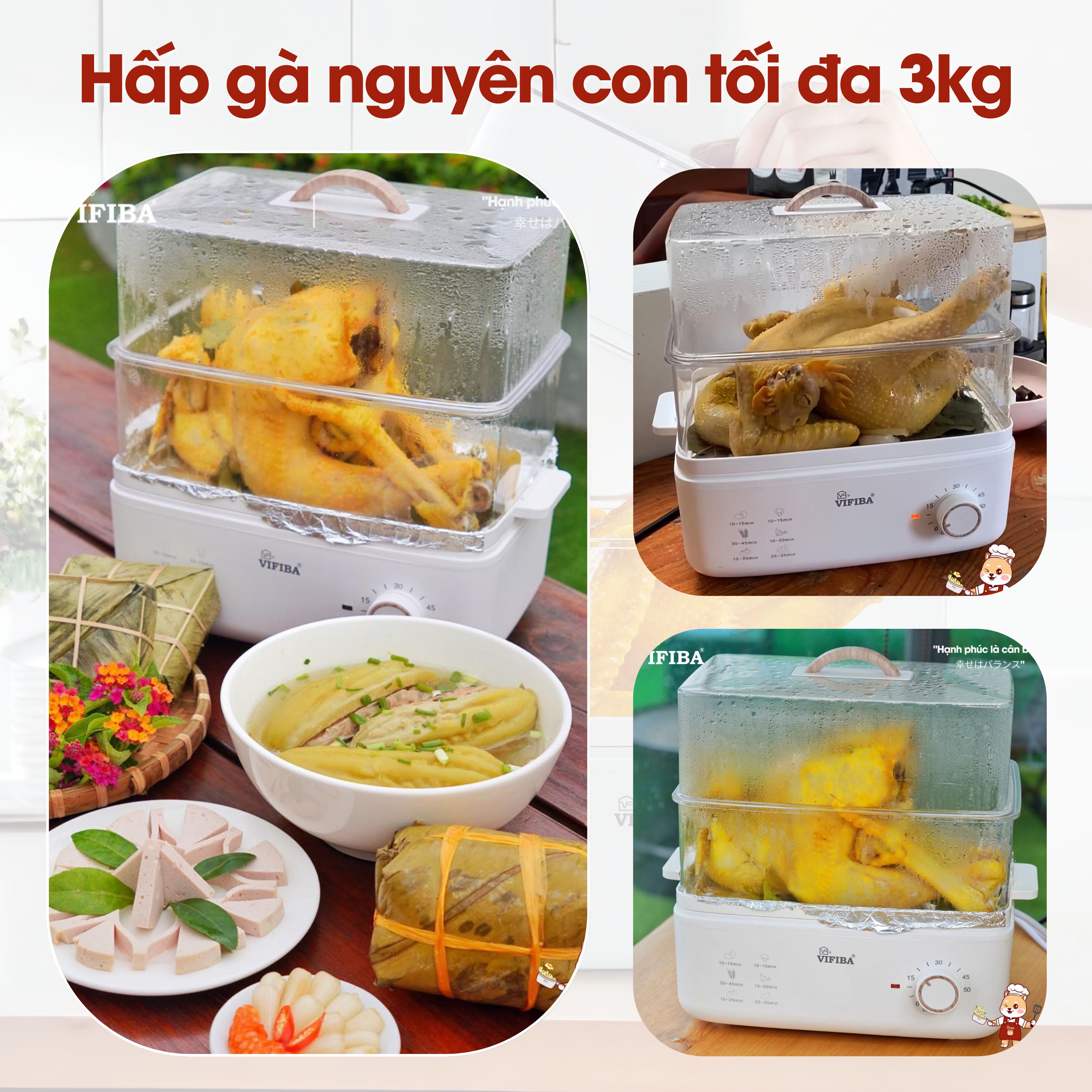 Mô tả NỒI HẤP THUỶ NHIỆT YOSHI VIFIBA - HẤP HẸN GIỜ - DUNG TÍCH 10L, Hấp Gà Nguyên Con 3kg - 5