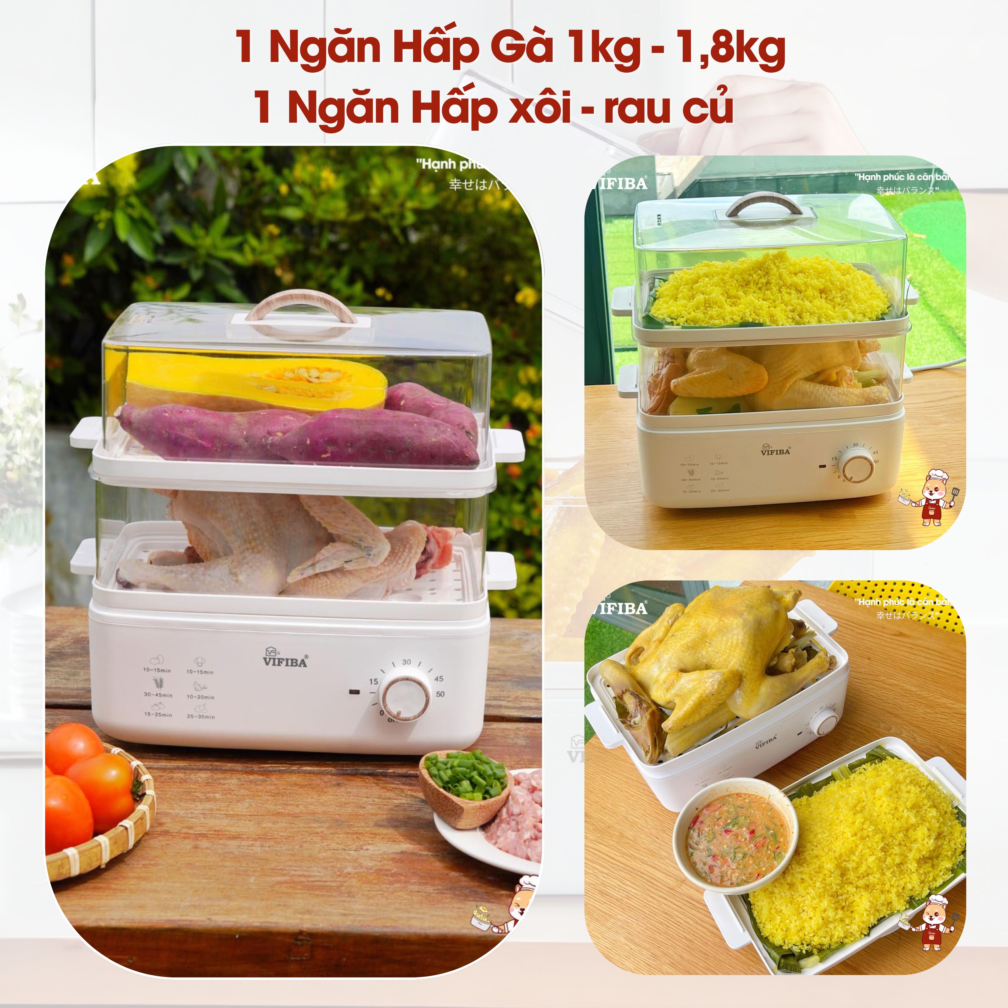 Mô tả NỒI HẤP THUỶ NHIỆT YOSHI VIFIBA - HẤP HẸN GIỜ - DUNG TÍCH 10L, Hấp Gà Nguyên Con 3kg - 6