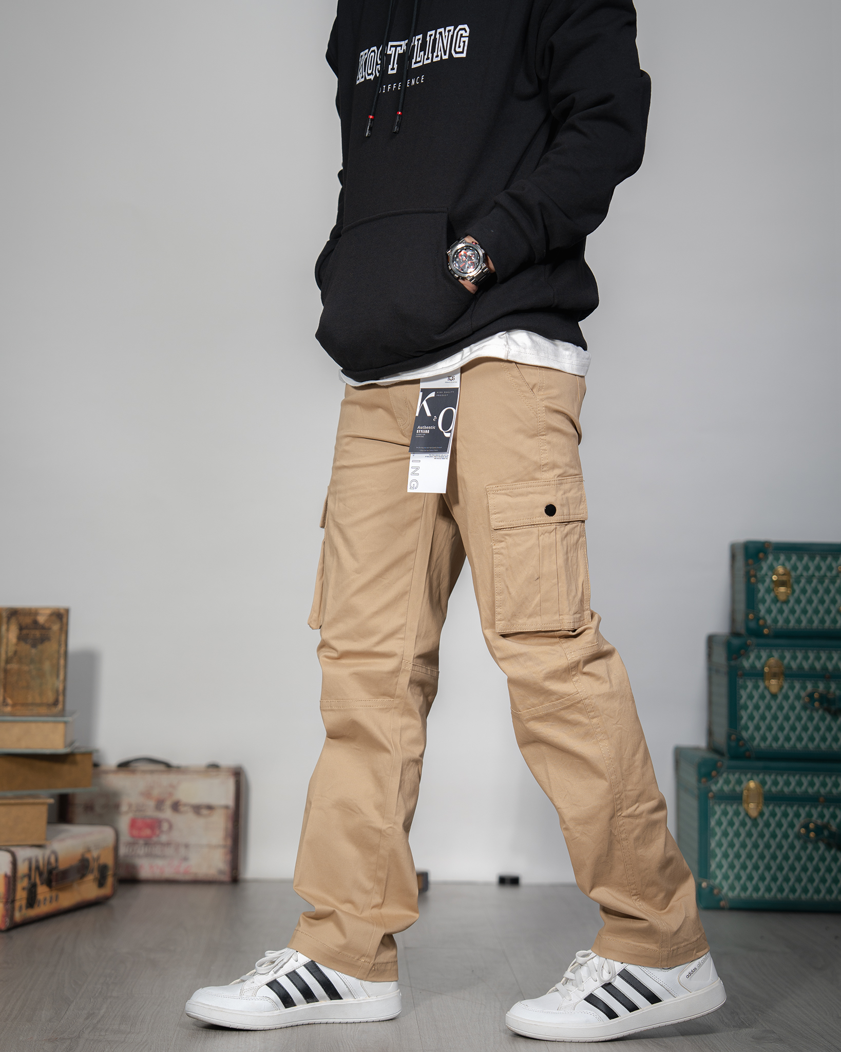 Mô tả Quần cargo Nam kaki co giãn KQSTYLING form relaxed fit cotton premium vàng nghệ - 1