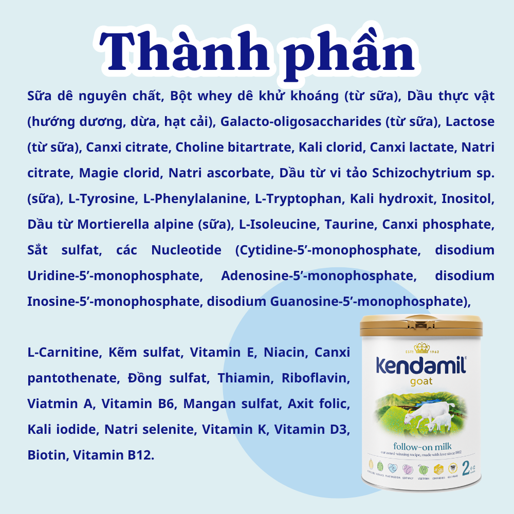 Mô tả Sữa công thức dê Kendamil Goat số 2 (800g) - Sữa bột nguyên kem Đạm A2 cho bé hệ tiêu hóa nhạy cảm - 3