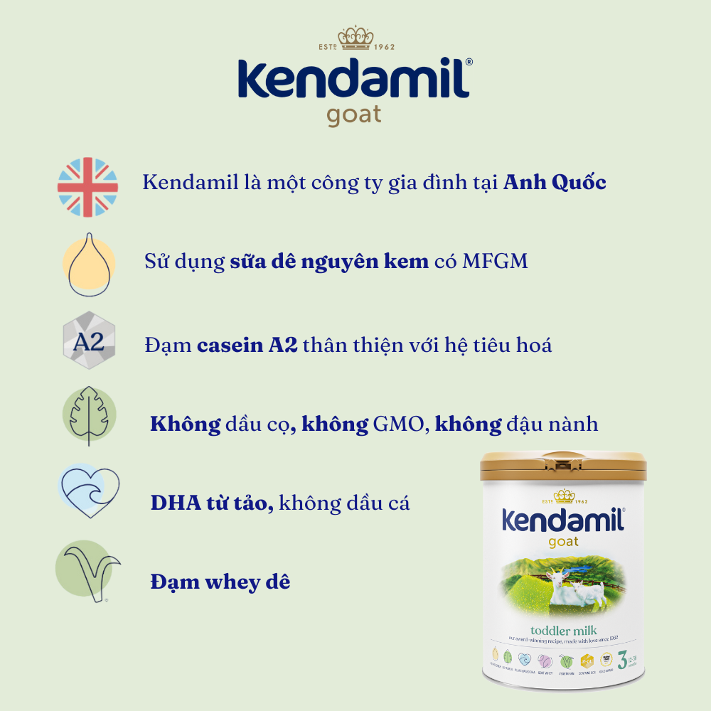 Mô tả Sữa công thức dê Kendamil Goat số 3 (800g) - Sữa Bột Nguyên Kem Đạm A2 cho bé hệ tiêu hóa nhạỵ cảm - 2