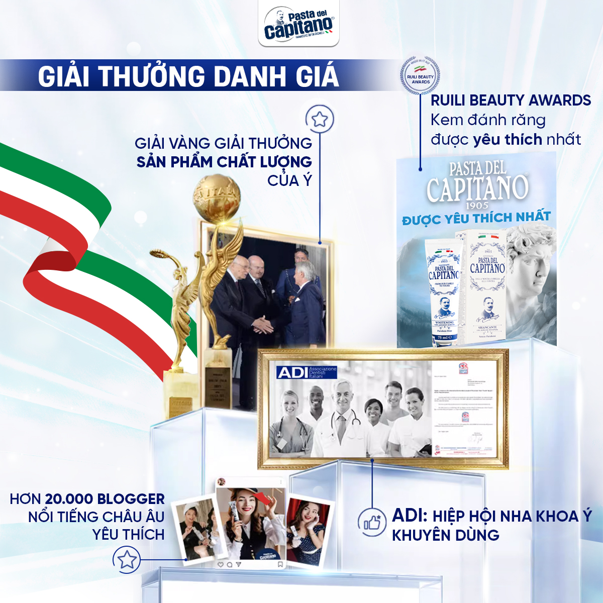 Mô tả Kem Đánh Răng Trắng Răng Capitano Toothpaste Italy Giải Quyết Các Vấn Đề Răng Miệng, Trắng Sáng Tự Nhiên 75ml - 3