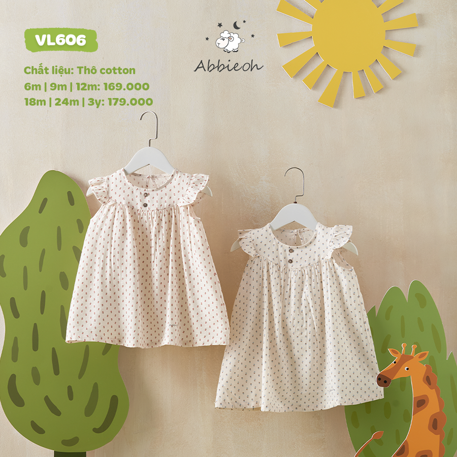 Mô tả Váy sát nách bé gái ABBIEOH cotton tay bèo họa tiết vintage cho bé 0-3 tuổi VL787 VL606 VL609 VL634 VL755 - 5