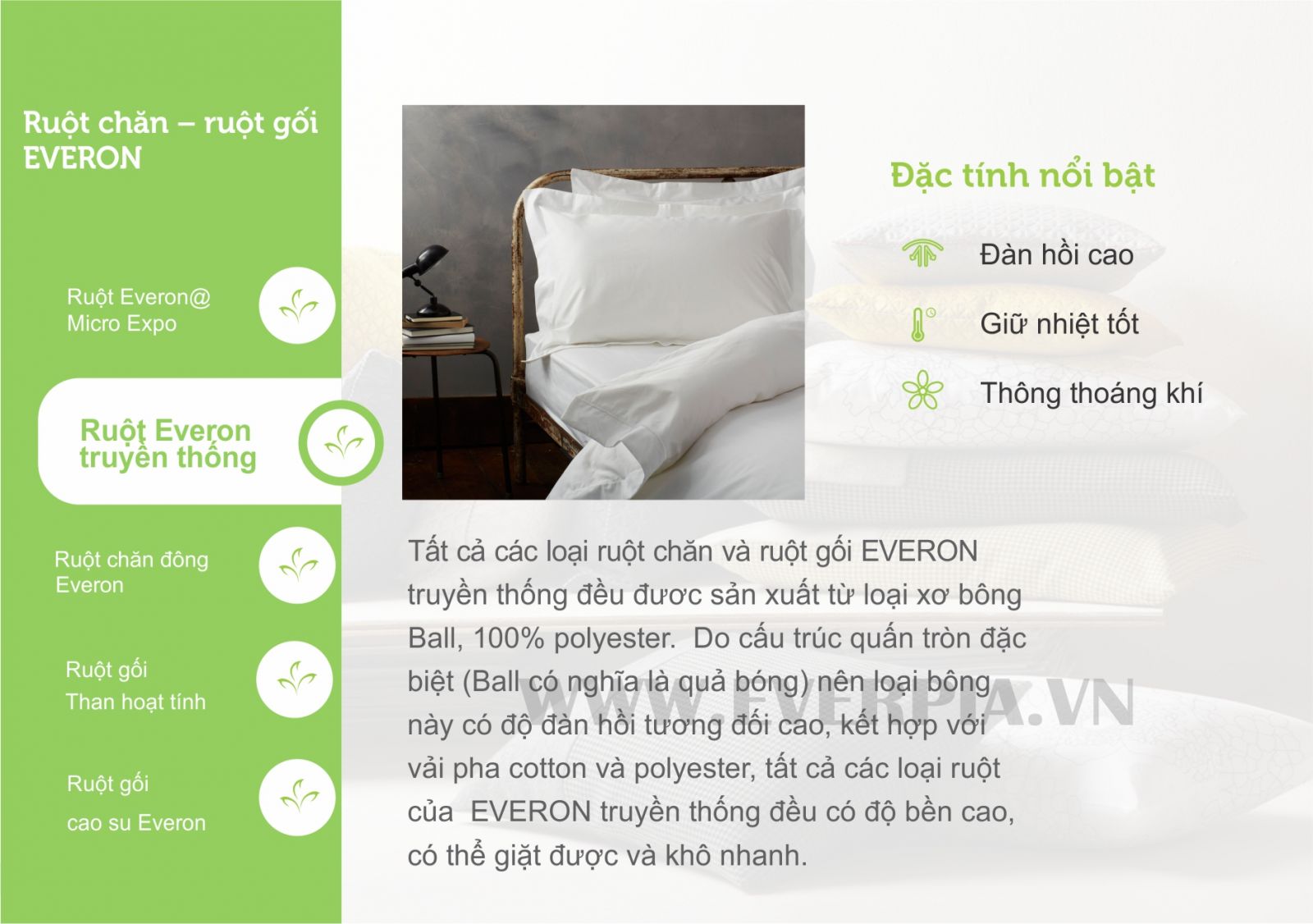Mô tả Combo 2 ruột gối Original High, Original Low Everon (gối cao thấp, độ mềm trung bình, kích thước 45x65) - 1