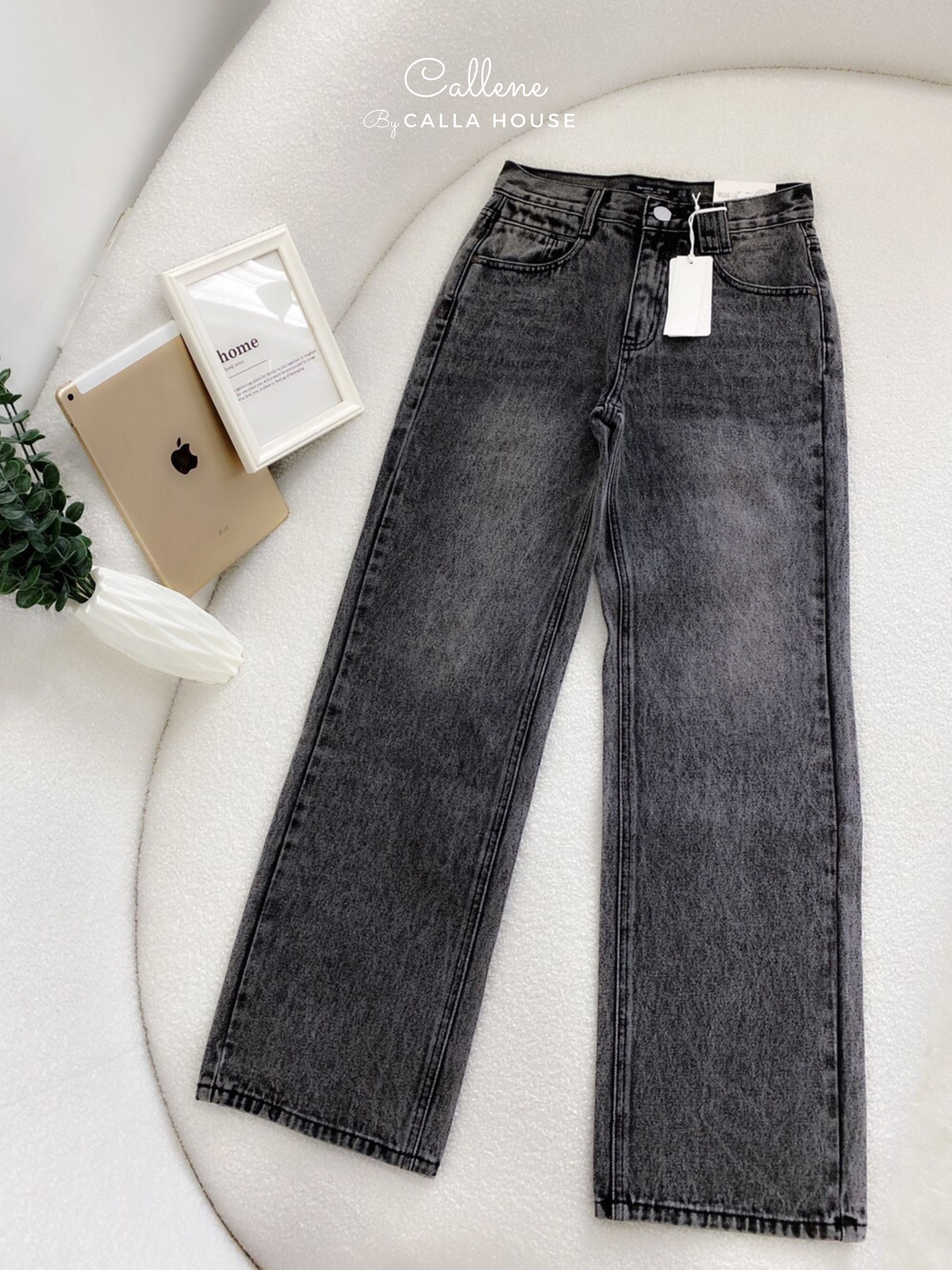 Mô tả Quần jean xám ống suông ống đứng chất jean 4 chiều dài 100cm Callene (XK792) - 1