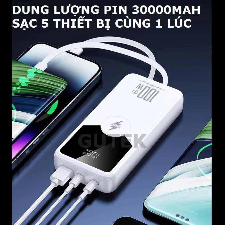 Mô tả Sạc dự phòng 30000mAh 20000mAh Gutek GT229 sạc nhanh 100W pin dung lượng lớn tích hợp dây cáp cho điện thoại - 3