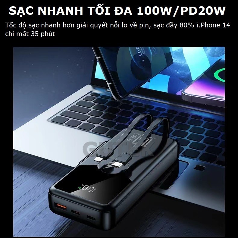 Mô tả Sạc dự phòng 30000mAh 20000mAh Gutek GT229 sạc nhanh 100W pin dung lượng lớn tích hợp dây cáp cho điện thoại - 4
