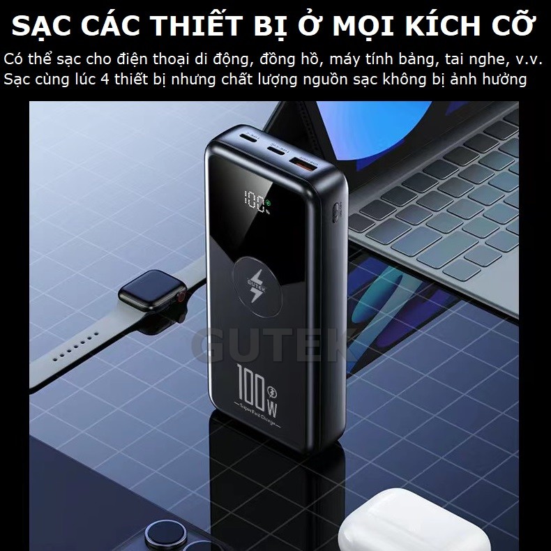 Mô tả Sạc dự phòng 30000mAh 20000mAh Gutek GT229 sạc nhanh 100W pin dung lượng lớn tích hợp dây cáp cho điện thoại - 5