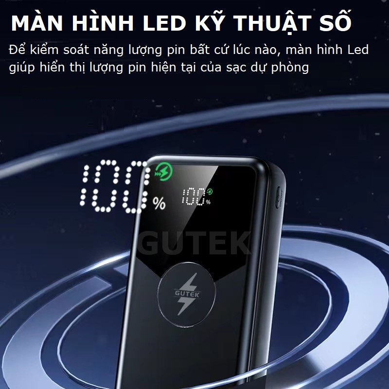 Mô tả Sạc dự phòng 30000mAh 20000mAh Gutek GT229 sạc nhanh 100W pin dung lượng lớn tích hợp dây cáp cho điện thoại - 7