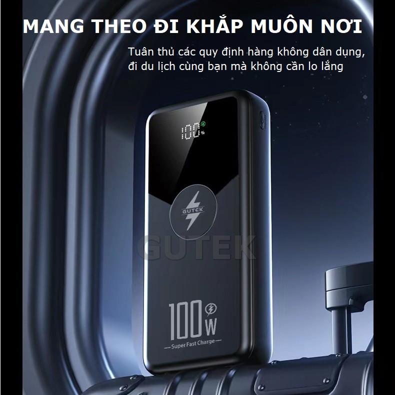 Mô tả Sạc dự phòng 30000mAh 20000mAh Gutek GT229 sạc nhanh 100W pin dung lượng lớn tích hợp dây cáp cho điện thoại - 8