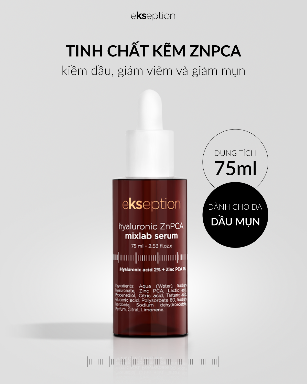 Mô tả Serum kẽm Ekseption Hyaluronic ZnPCA, HA + 1% ZnPCA giảm mụn, kiềm dầu 75ml - 1