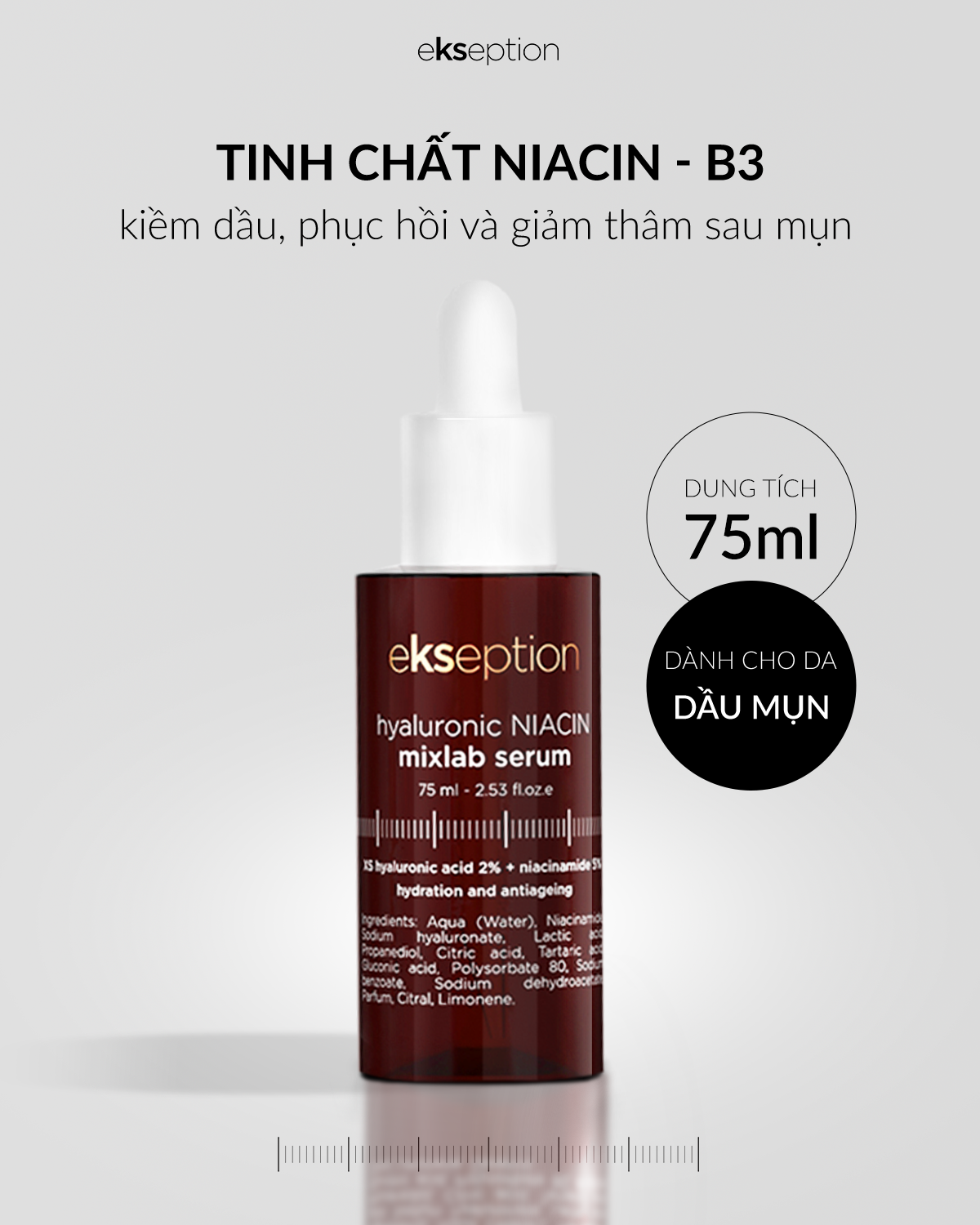 Mô tả Serum HA + 5% B3 sáng da, mờ thâm mụn Ekseption Hyaluronic Niacin 75ml - 1