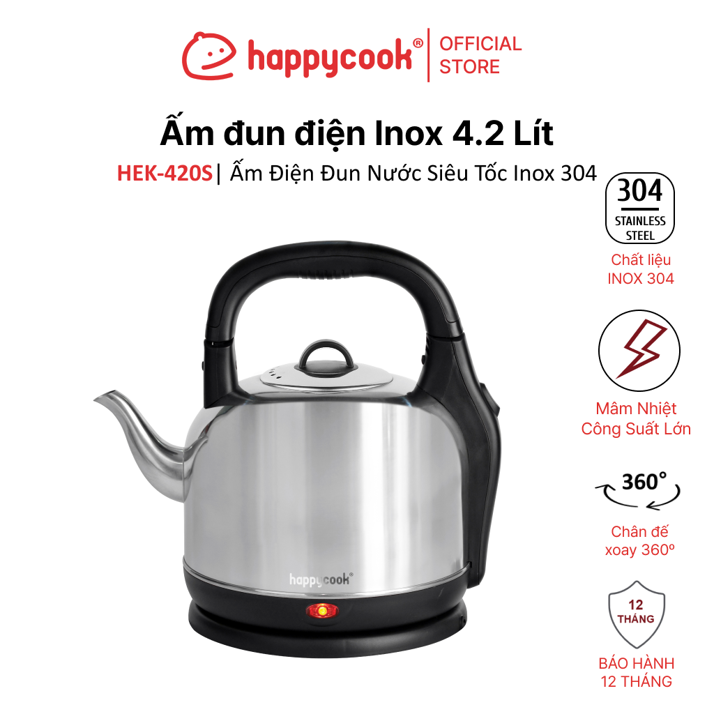 Mô tả ẤM ĐIỆN ĐUN NƯỚC SIÊU TỐC INOX 304 4.2L, HAPPYCOOK - 1