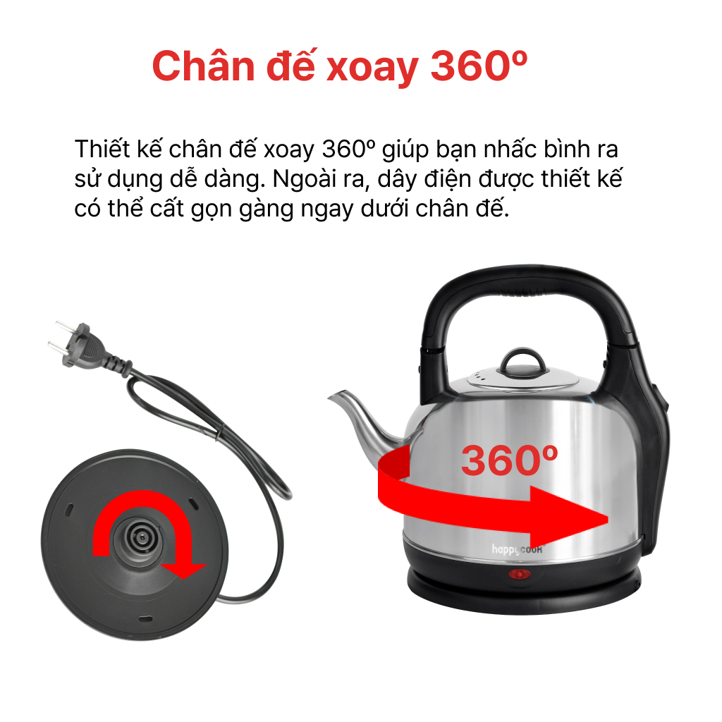 Mô tả ẤM ĐIỆN ĐUN NƯỚC SIÊU TỐC INOX 304 4.2L, HAPPYCOOK - 8