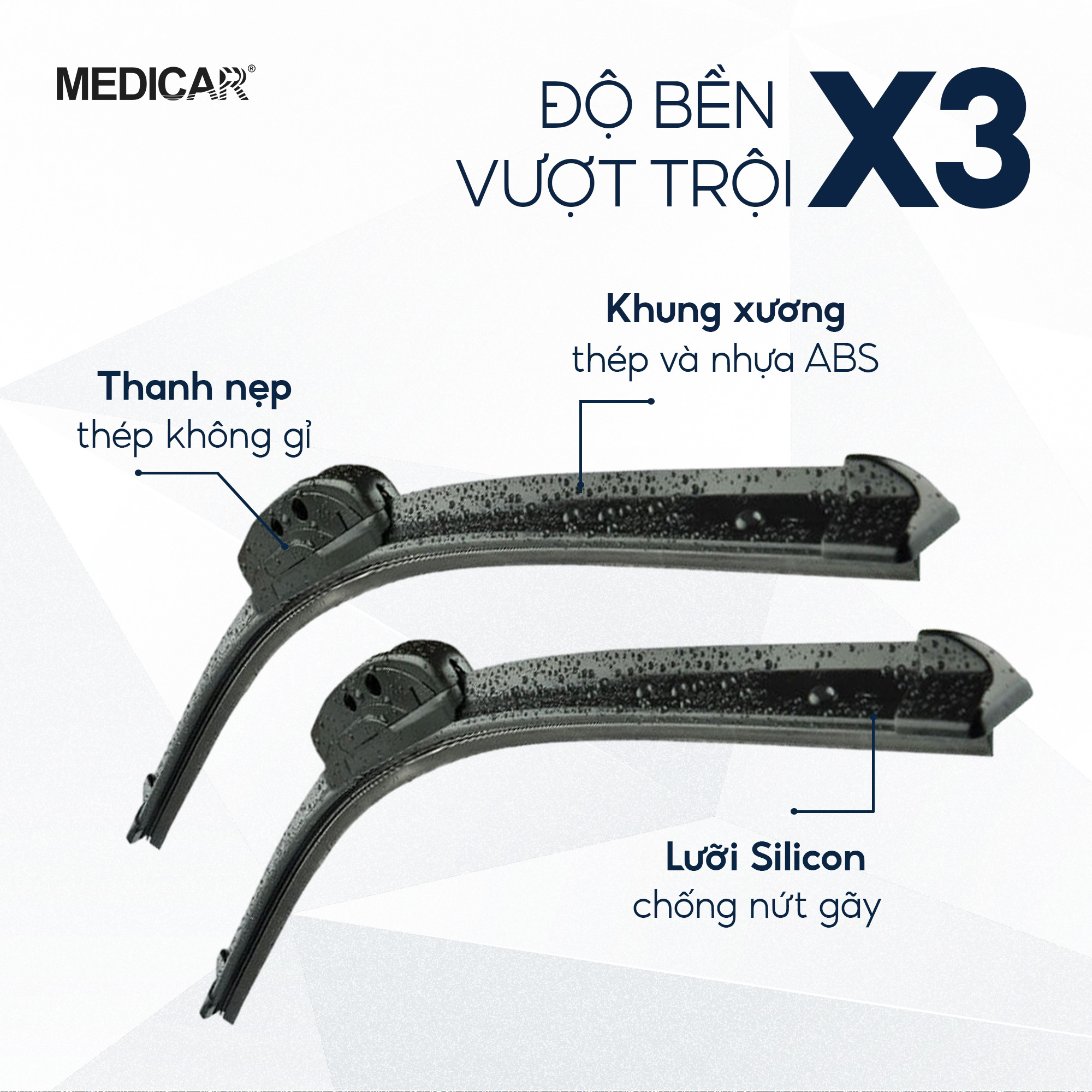 Mô tả Gạt Mưa Ô tô Silicon MEDICAR X KEINE 3 KHÔNG: không vệt nước, không tiếng ồn, không xước kính. Bảo hành đổi mới nếu lỗi - 4