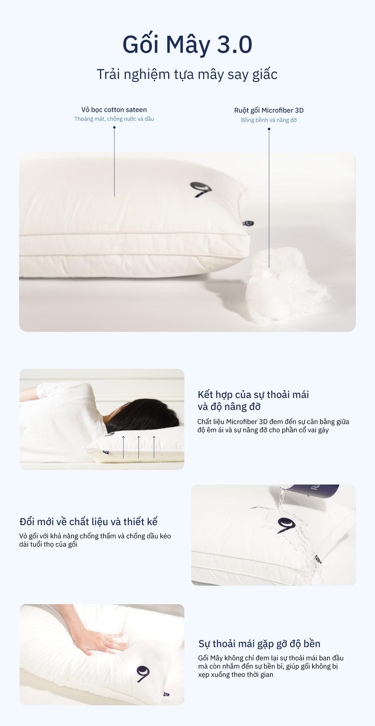 Mô tả Gối Mây Ru9, Chất Liệu Microfiber 3D Tân Tiến, Đặc Biệt Chống Thấm, Nâng Đỡ Cổ - Ôm Trọn Đầu Giúp Ngủ Ngon, 2 Kích Thước - 2