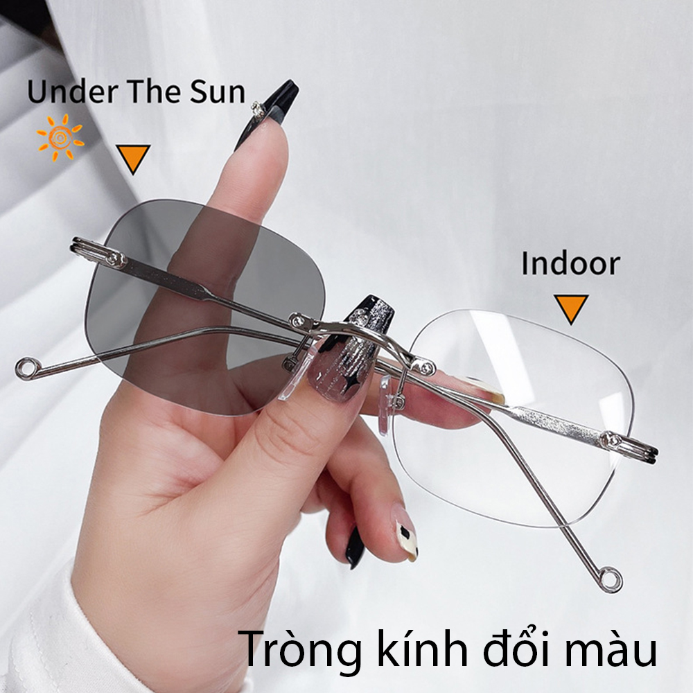 Mô tả Kính cận có độ sẵn 0 - 4 độ nữ, nam mắt chữ nhật không gọng màu vàng, bạc 7K3511 - 7