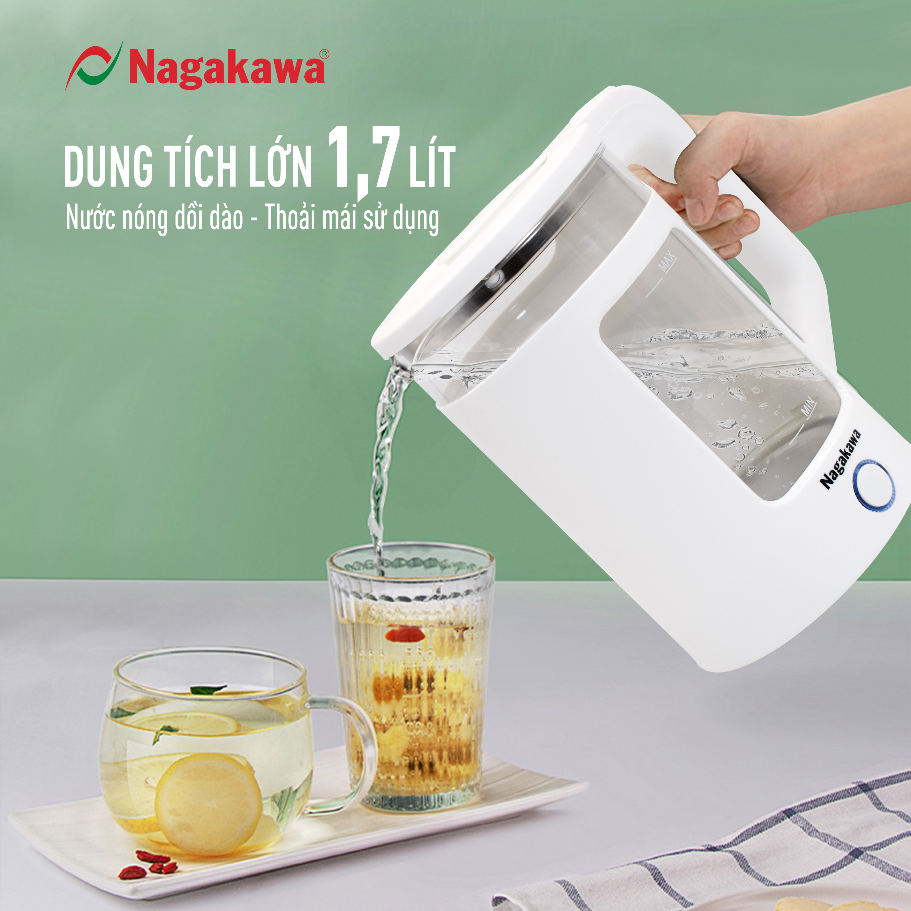 Mô tả Ấm siêu tốc thủy tinh Nagakawa NAG0318 (1.7L - 1355W) - Bảo hành 12 tháng - 4