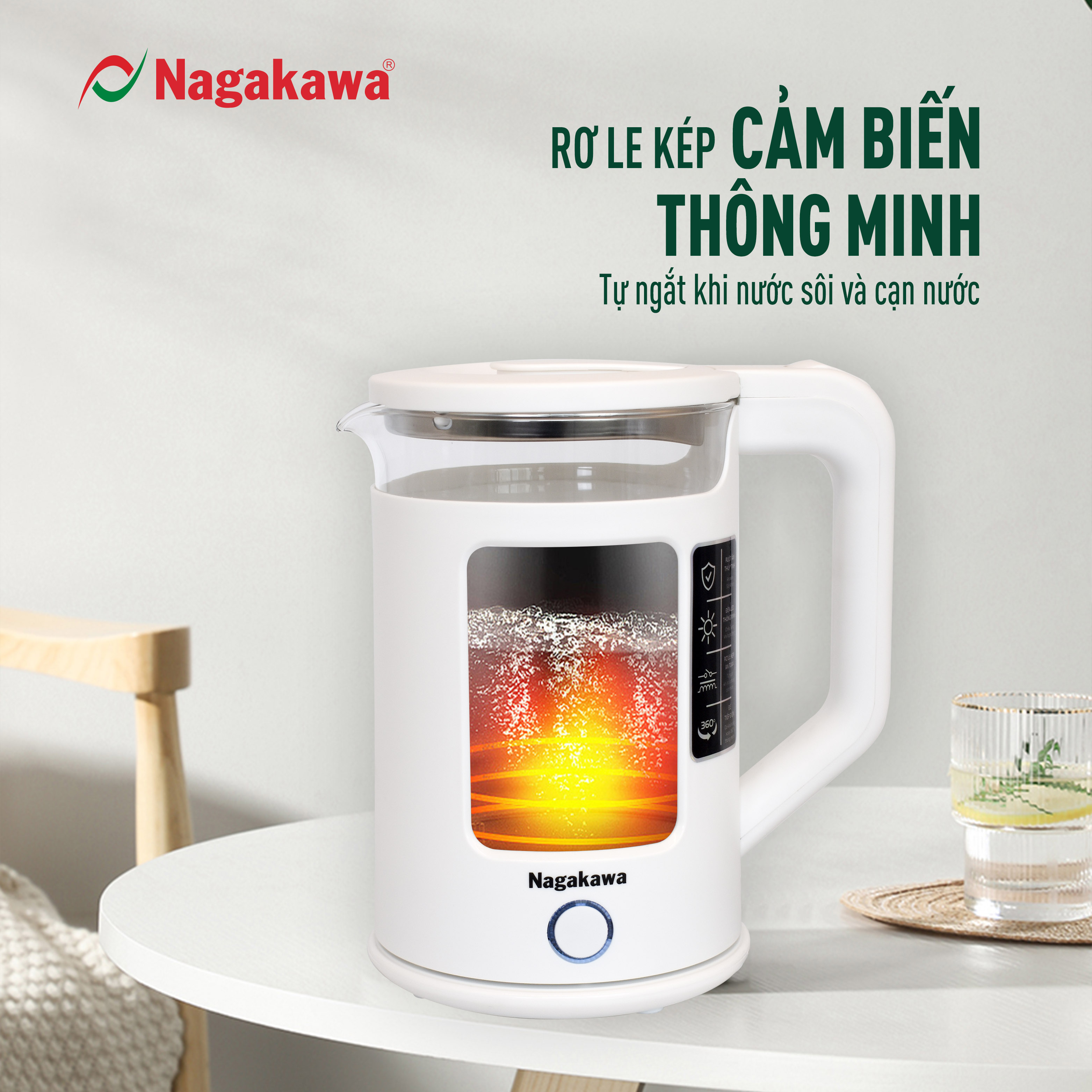 Mô tả Ấm siêu tốc thủy tinh Nagakawa NAG0318 (1.7L - 1355W) - Bảo hành 12 tháng - 5